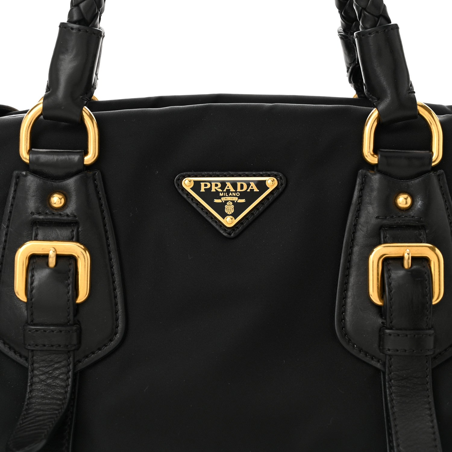 Prada Tessuto Nylon Soft Calfskin Shopping Satchel Black 9 of 11