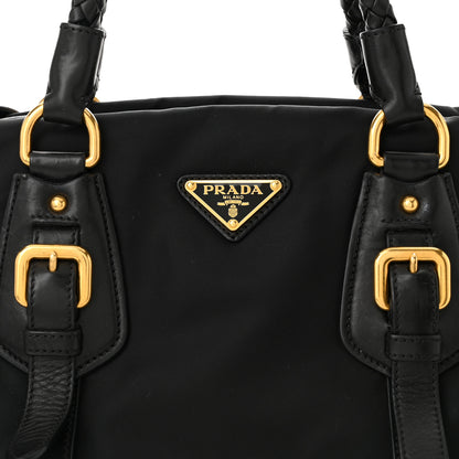 Prada Tessuto Nylon Soft Calfskin Shopping Satchel Black 9 of 11
