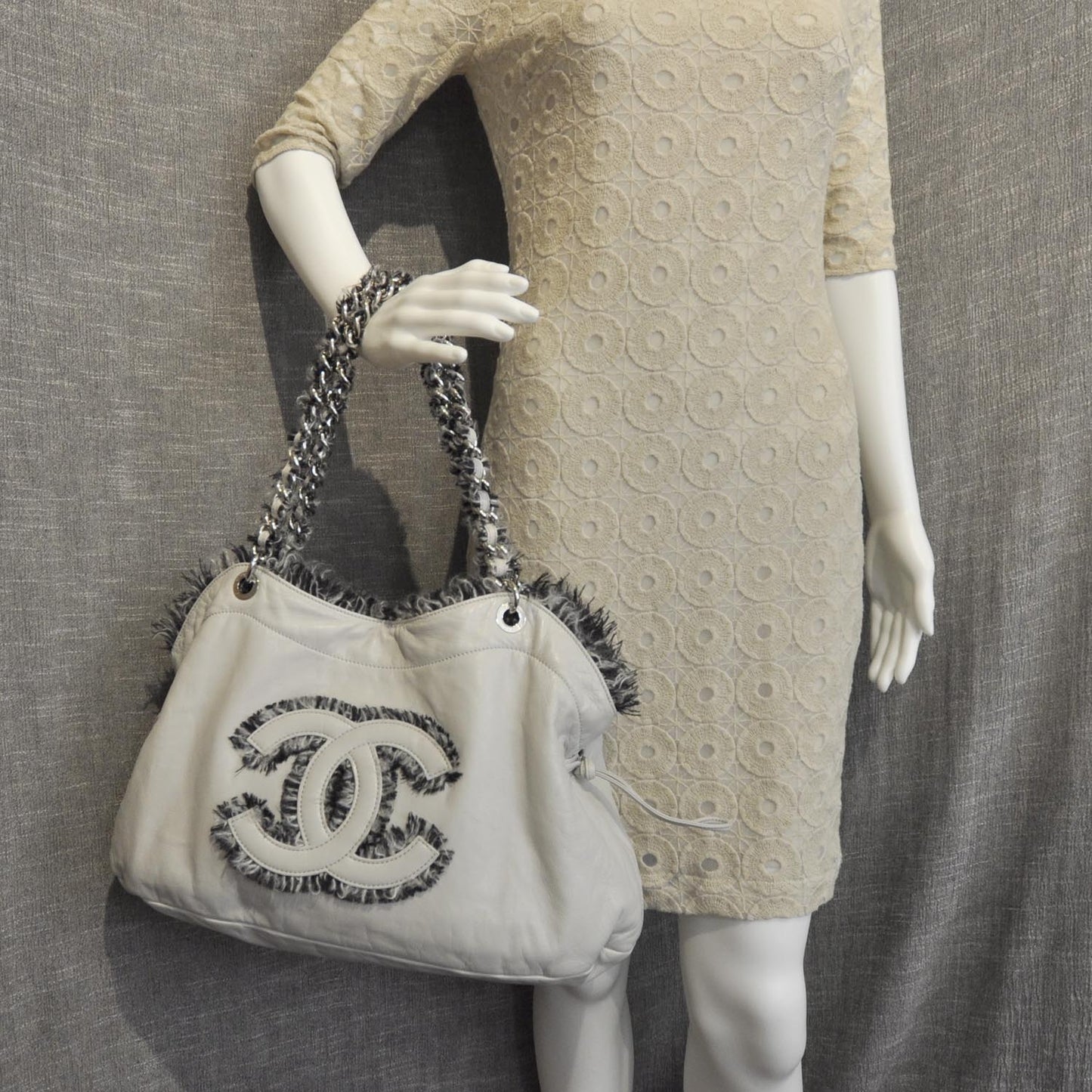 Lambskin Drawstring Tweedy Tote
