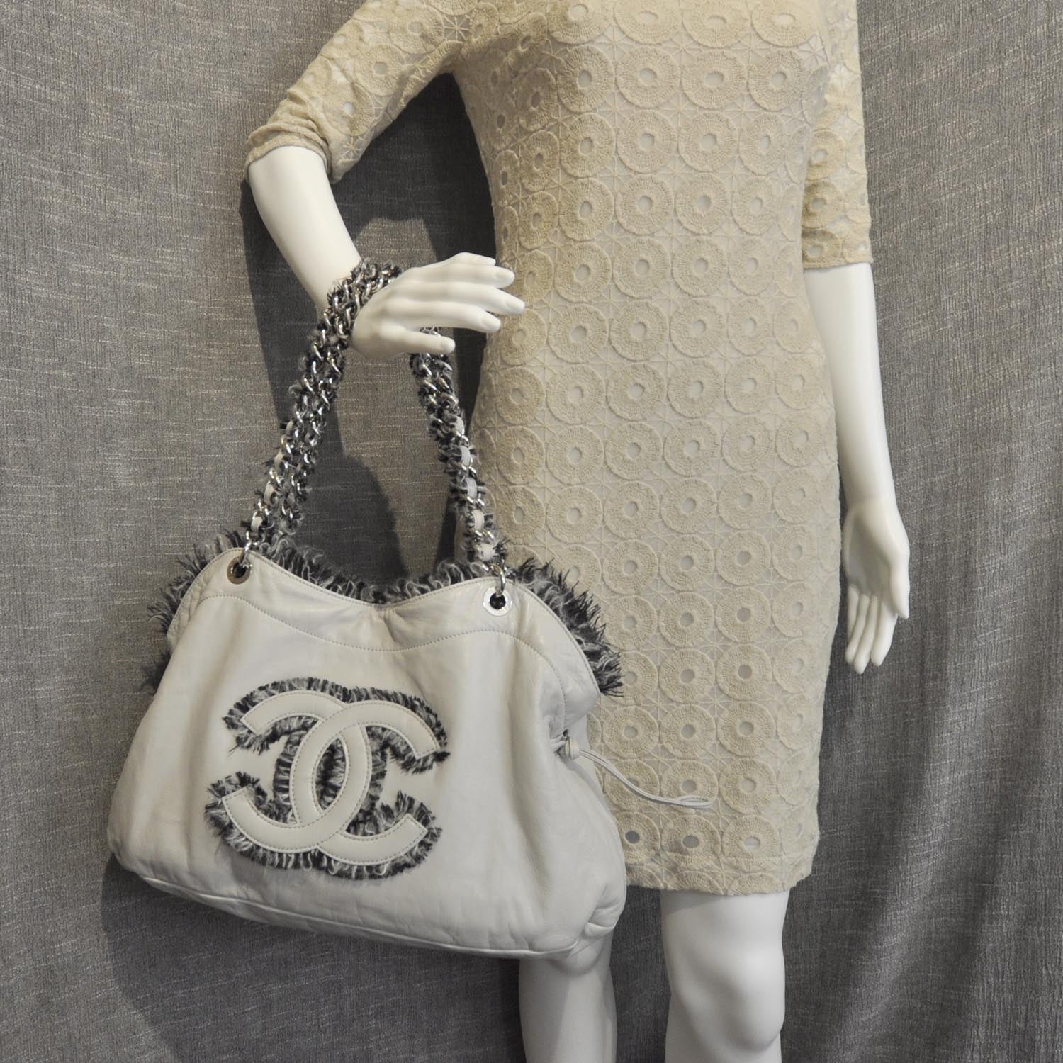 Chanel Lambskin Drawstring Tweedy Tote 2 of 9