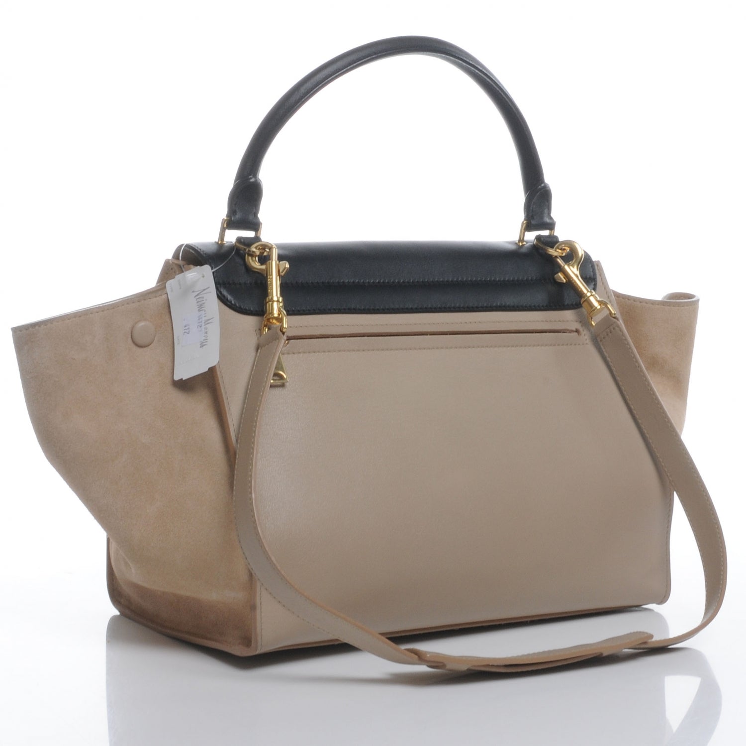 Celine Calfskin and Suede Small Bi-Color Trapeze Beige Black 3 of 7