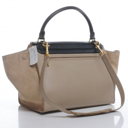 Celine Calfskin and Suede Small Bi-Color Trapeze Beige Black 3 of 7
