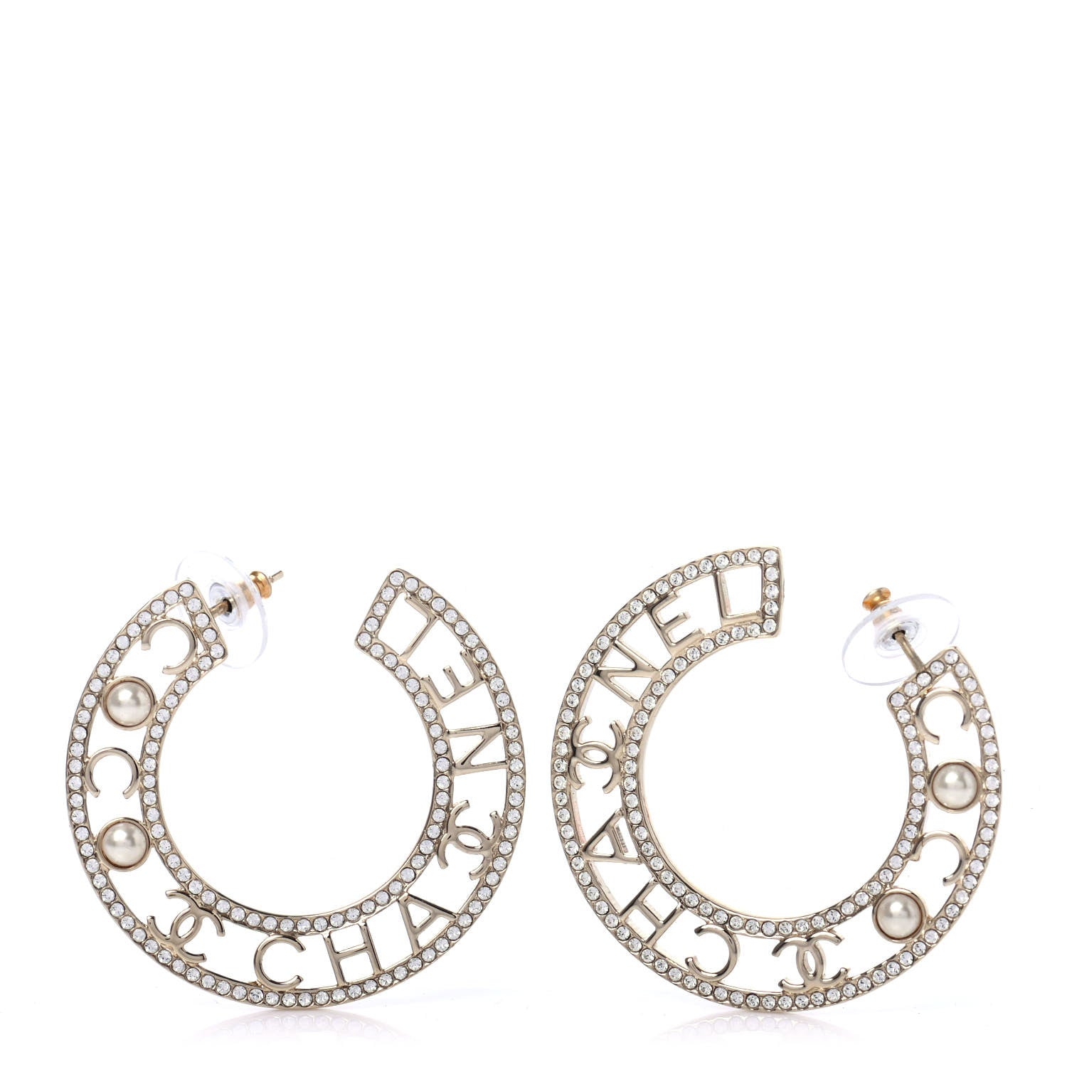 Chanel Crystal Pearl Bow-tiful CC Hoop Earrings Gold 1 of 4