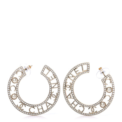 Chanel Crystal Pearl Bow-tiful CC Hoop Earrings Gold 1 of 4
