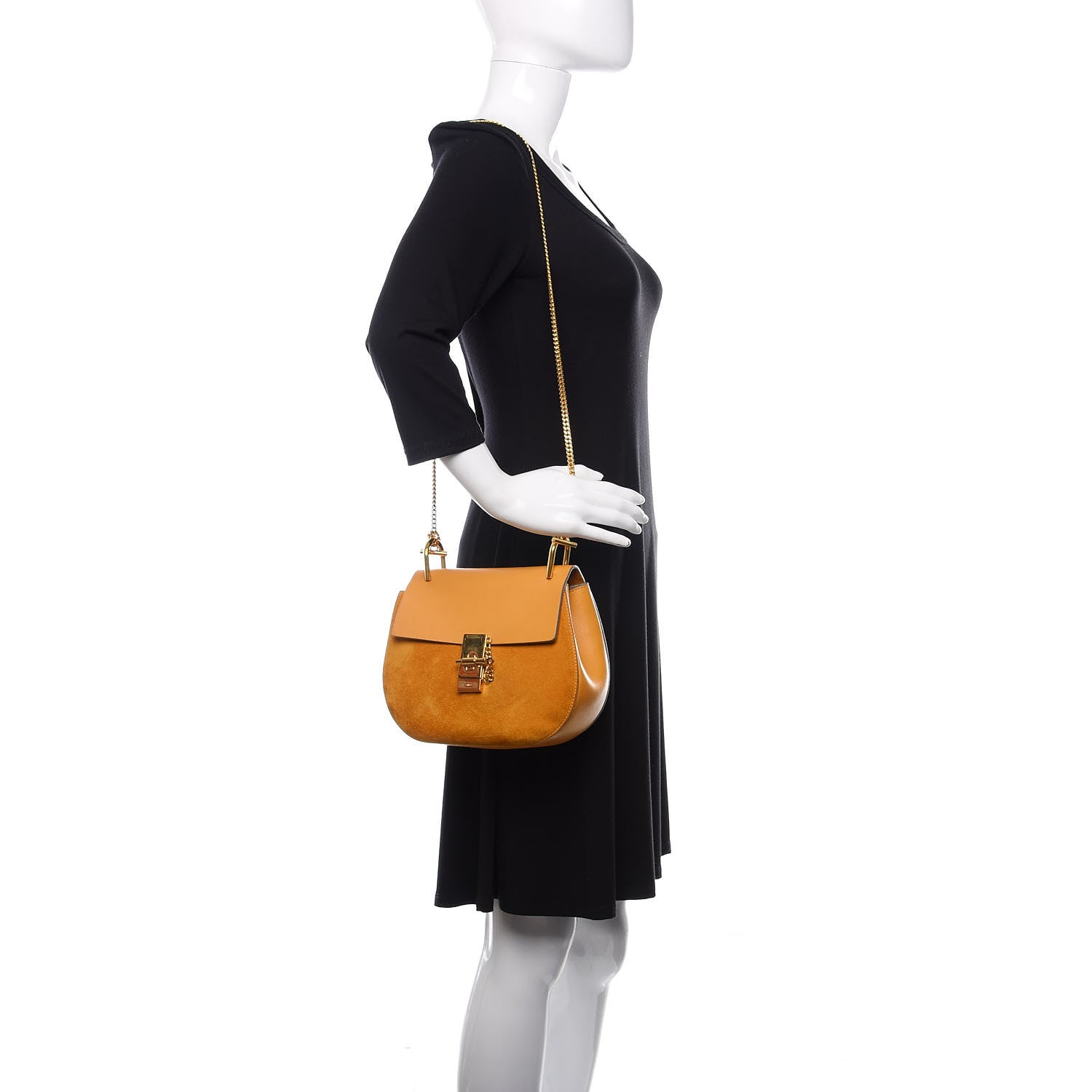 Chloe Suede Smooth Calfskin Drew Shoulder Bag Dark Ochre 2 of 8