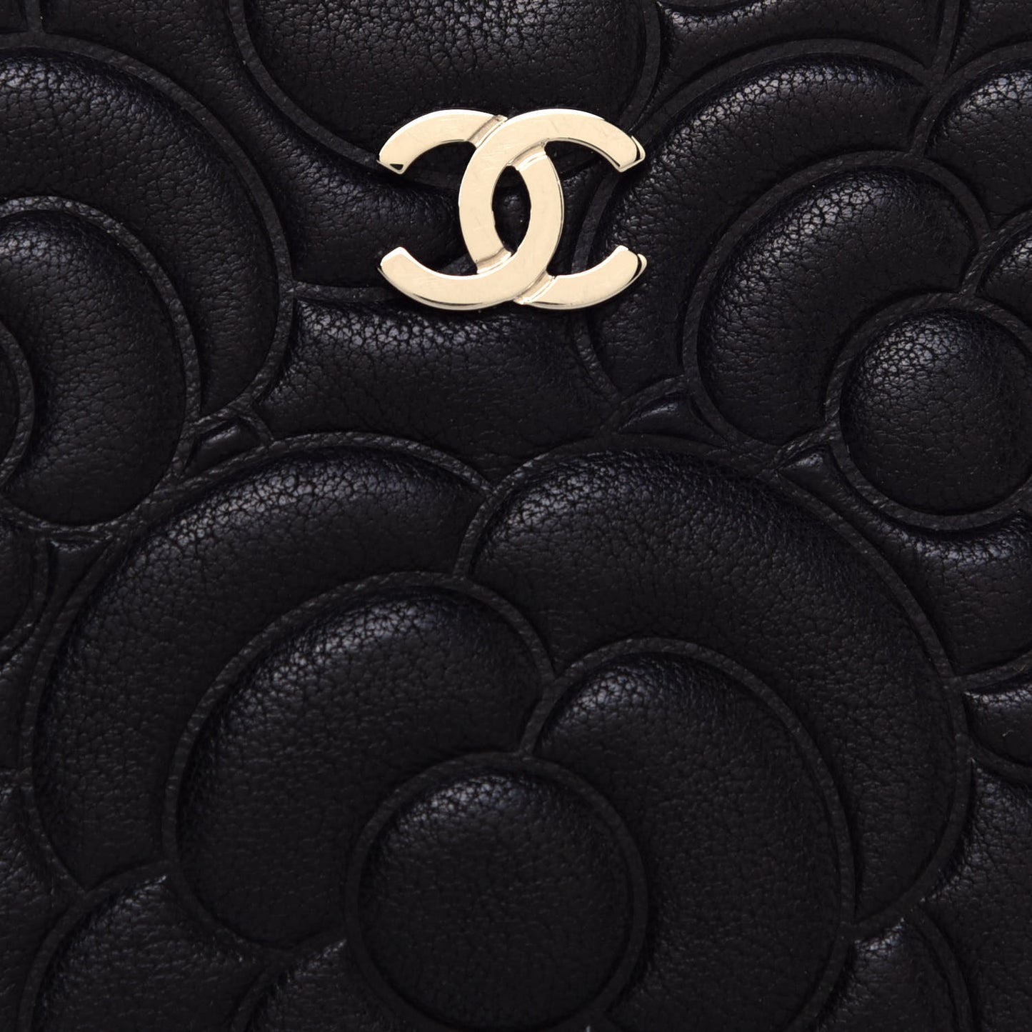 Goatskin Camellia Embossed Cosmetic Pouch Black