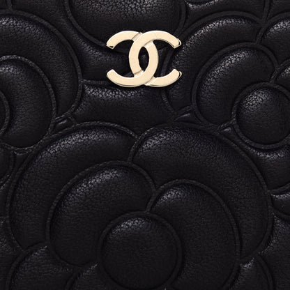 Chanel Goatskin Camellia Embossed Cosmetic Pouch Black 8 of 12