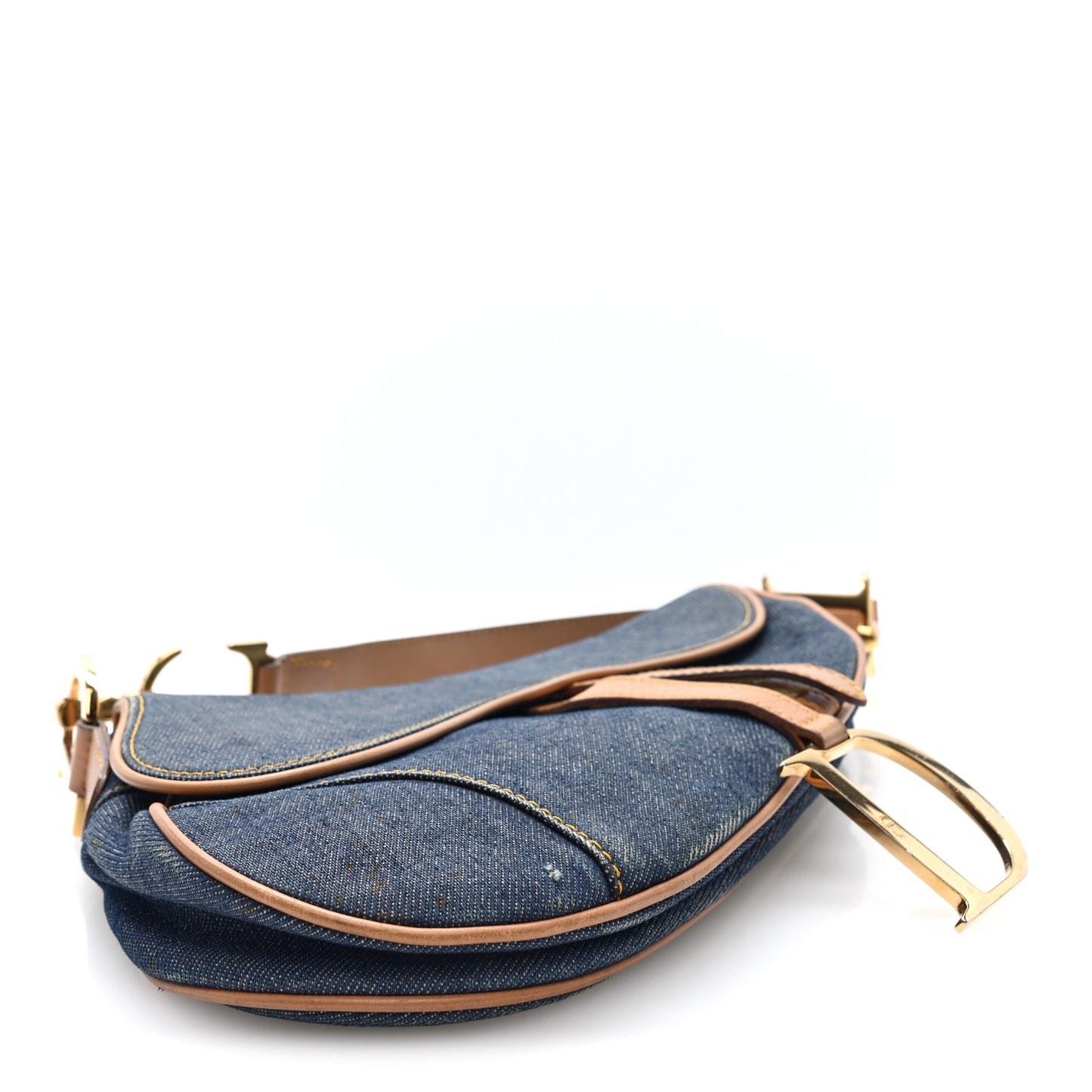 Denim Calfskin Saddle Bag Blue
