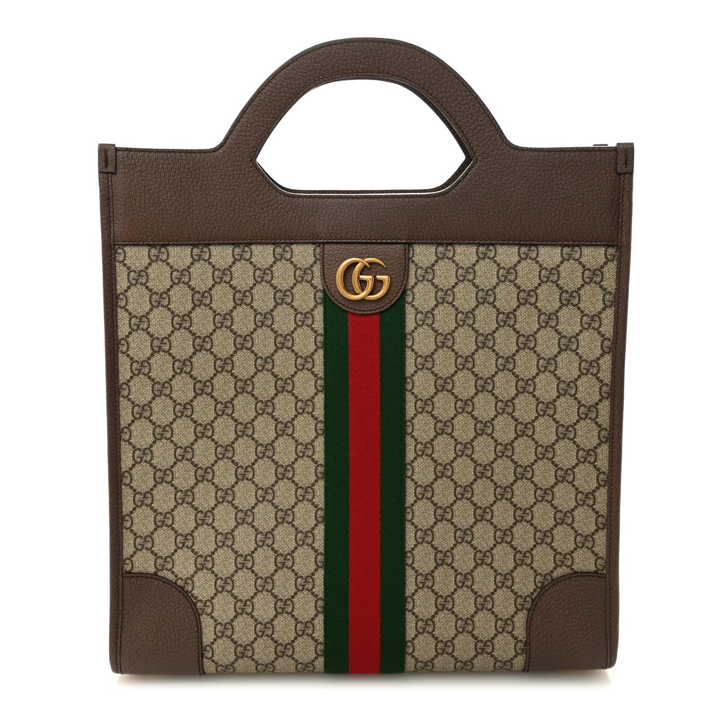 GG Supreme Monogram Textured Calfskin Web Medium Ophidia Slip Handle Tote Beige Ebony New Acero