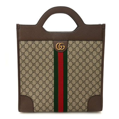 Gucci GG Supreme Monogram Textured Calfskin Web Medium Ophidia Slip Handle Tote Beige Ebony New Acero 1 of 10