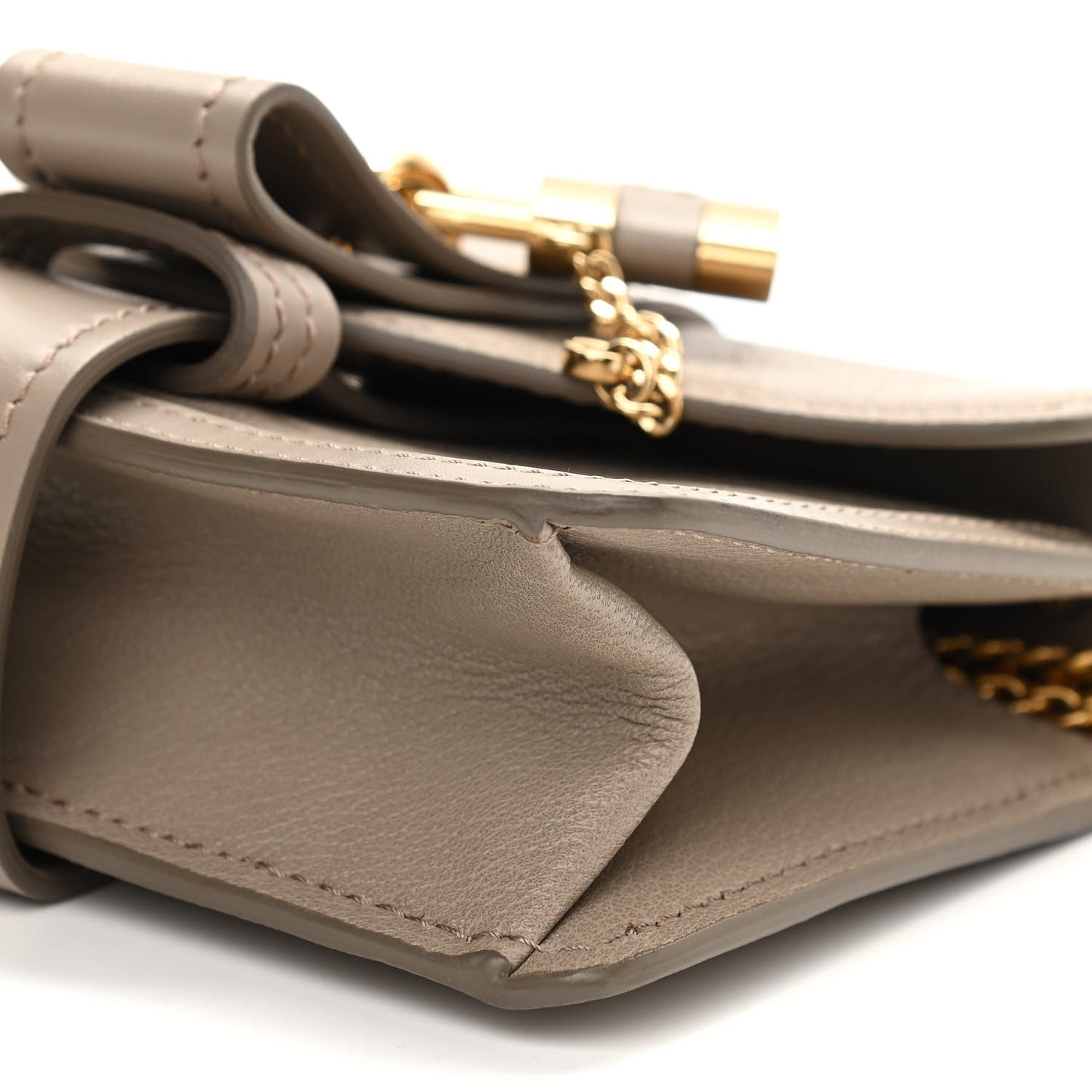 Shiny Goatskin Calfskin Mini Aby Chain Shoulder Bag Motty Grey