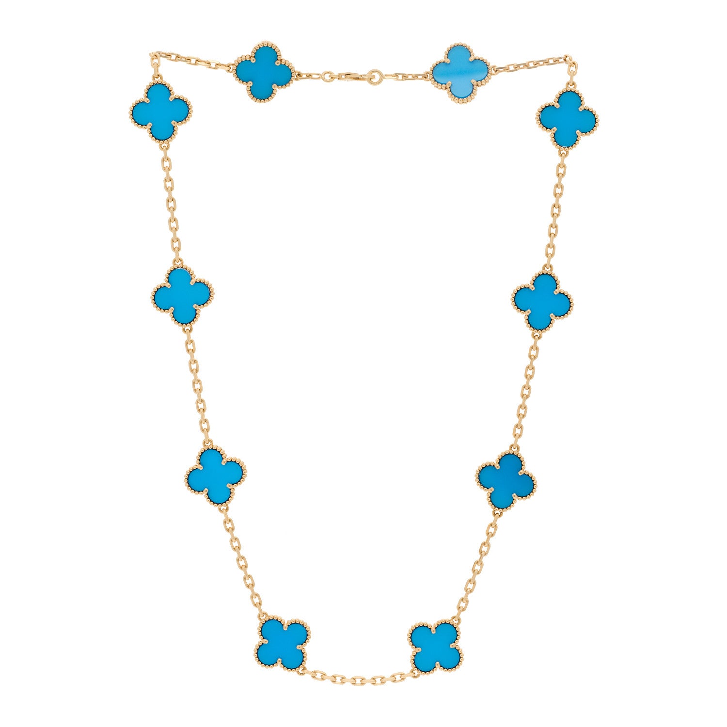 Van Cleef & Arpels 18K Yellow Gold Blue Agate 10 Motifs Vintage Alhambra Necklace 3 of 6