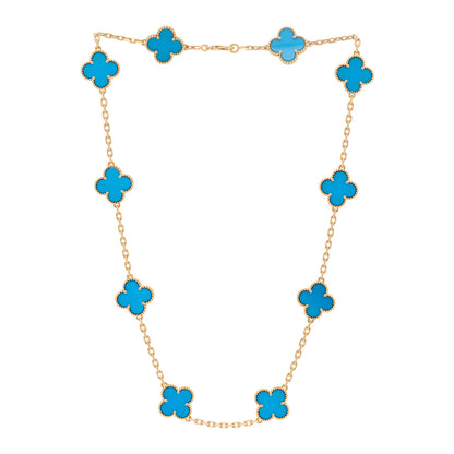 Van Cleef & Arpels 18K Yellow Gold Blue Agate 10 Motifs Vintage Alhambra Necklace 3 of 6