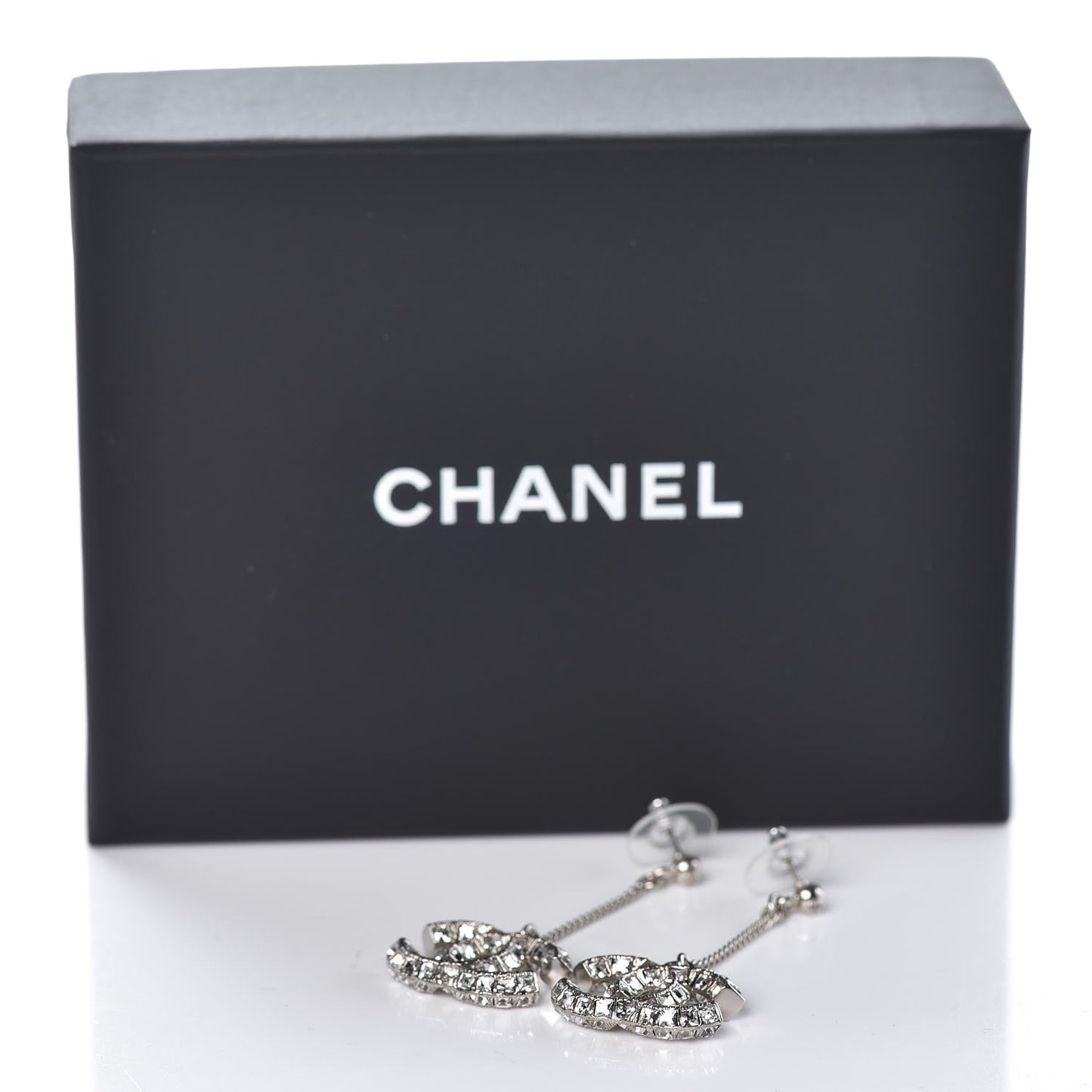 Baguette Crystal CC Drop Earrings Silver