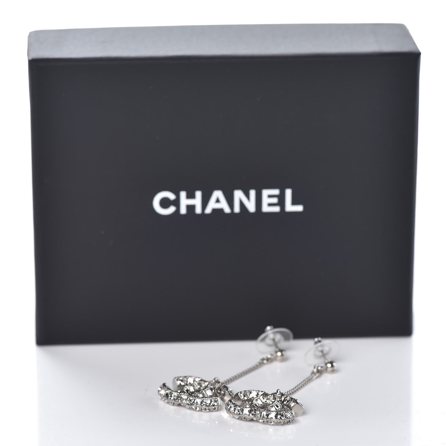 Chanel Baguette Crystal CC Drop Earrings Silver 5 of 5