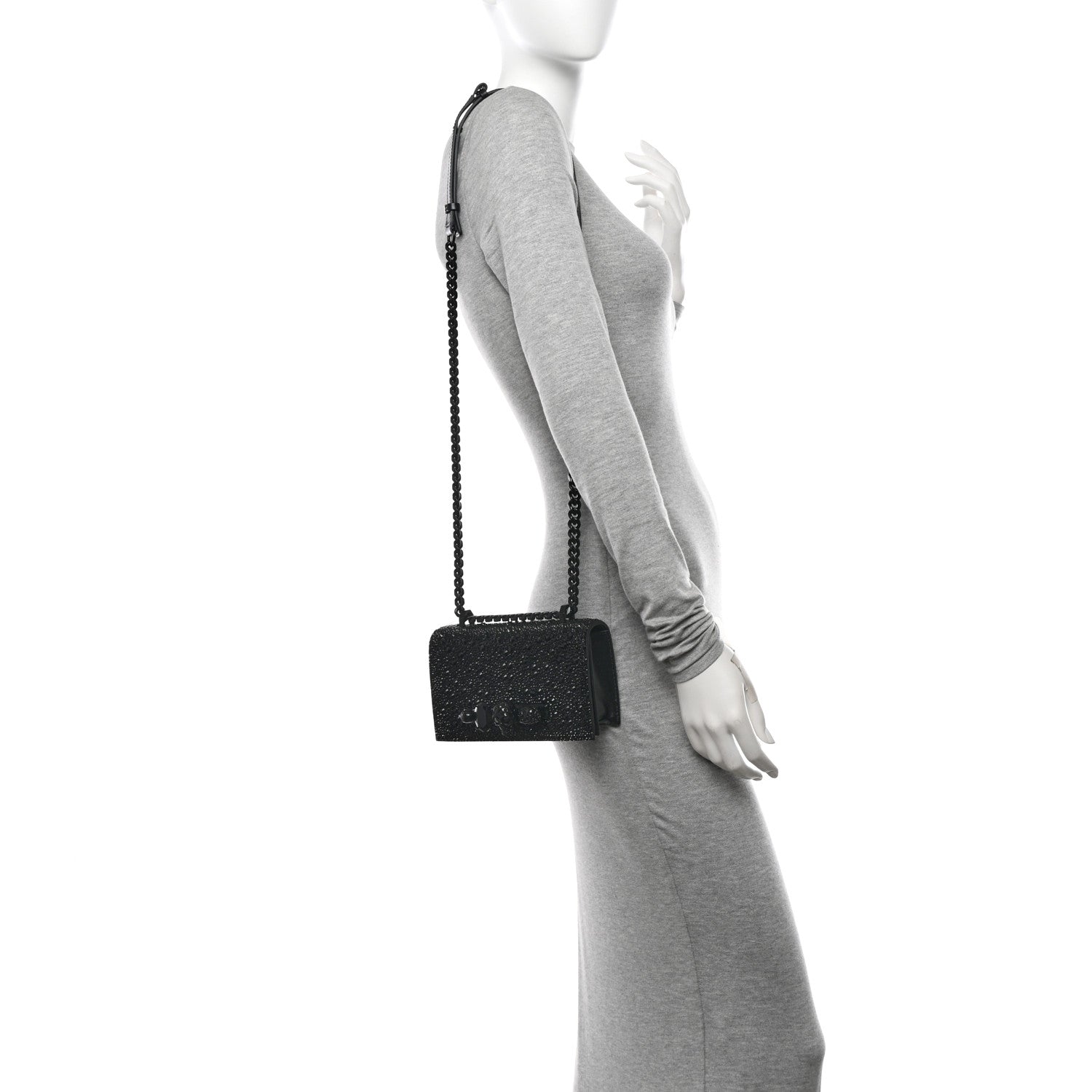 Alexander McQueen Calfskin Crystal Chain Clutch Black 2 of 12