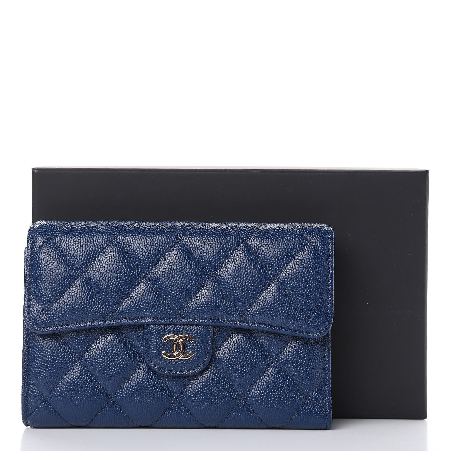 Caviar Quilted Medium Flap Wallet Dark Blue