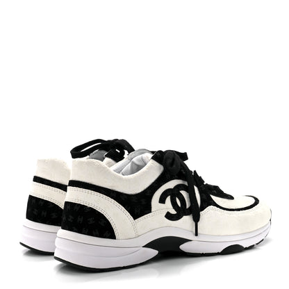 Chanel Suede Calfskin Printed CC Sneakers 43 White Black 4 of 8