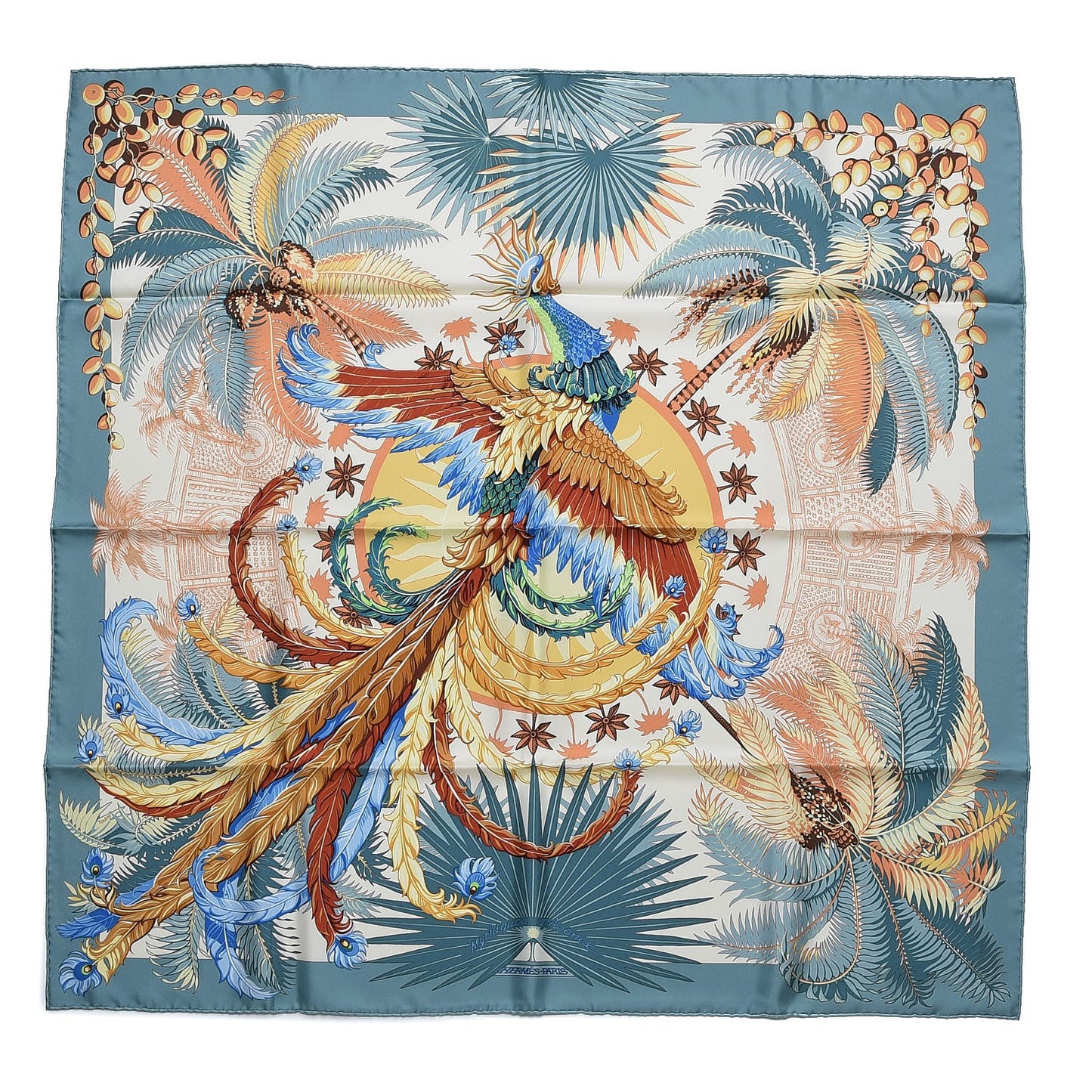 Silk Mythiques Phoenix Coloriage Scarf 90 Vert Amande Vanille Brun