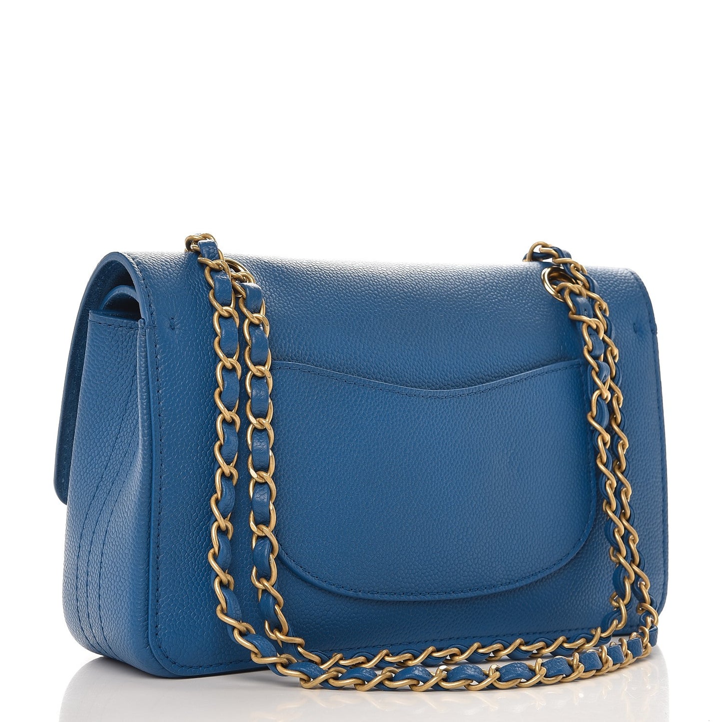 Grained Calfskin Medium Classic Pure Double Flap Blue