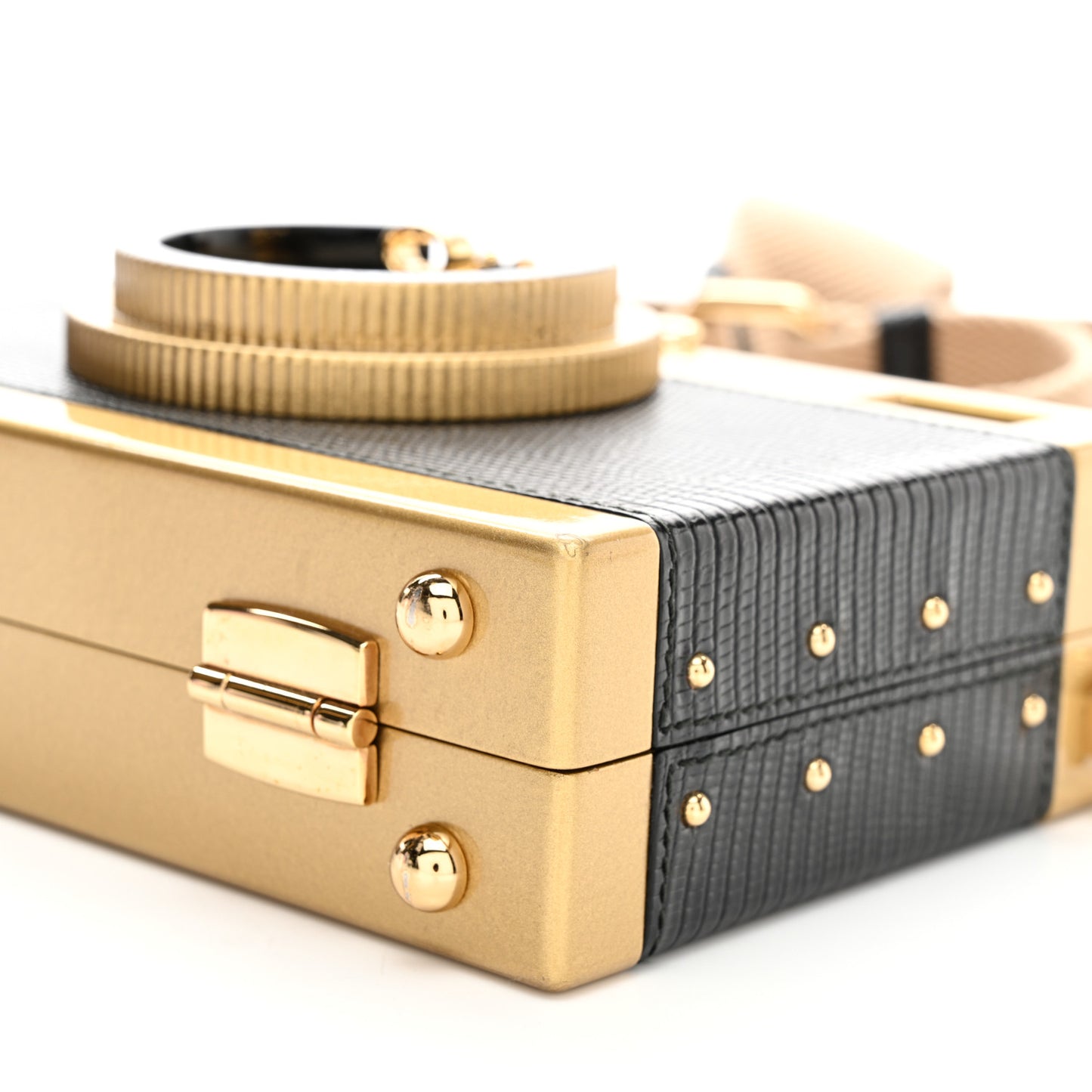 Lizard Camera Shoulder Bag Black Gold