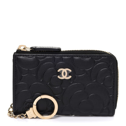 Chanel Caviar Camellia Embossed Key Holder Case Black 1 of 8