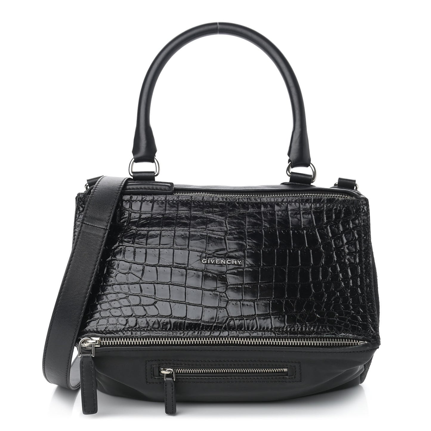 Smooth Calfskin Crocodile Embossed Medium Pandora Black