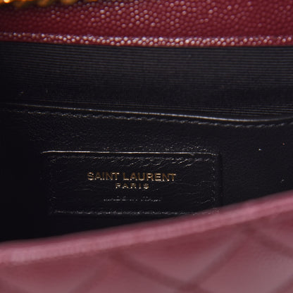 Saint Laurent Grain De Poudre Textured Mixed Matelasse Triquilt Small Monogram Satchel Burgundy 6 of 8