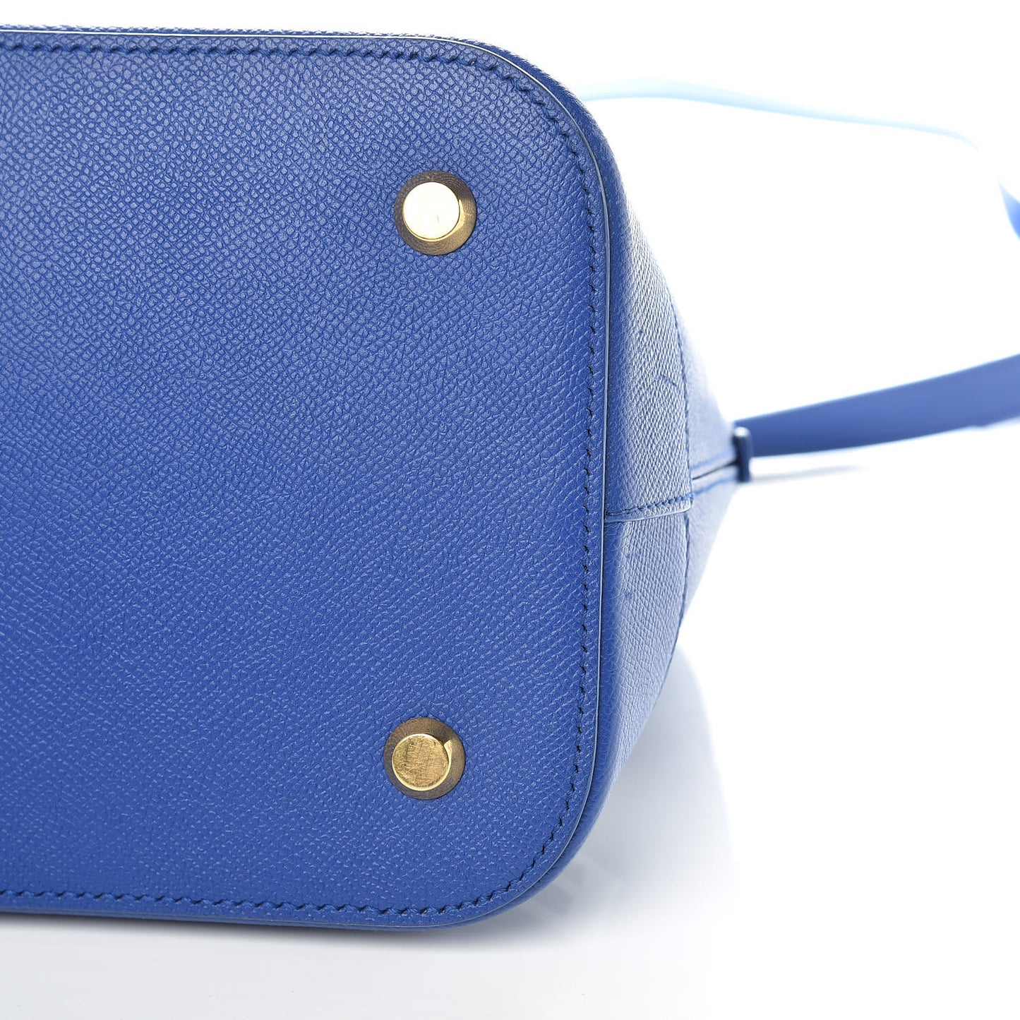 Signature Grained Calfskin Logo M Ville Top Handle Bag Bleu Roi White