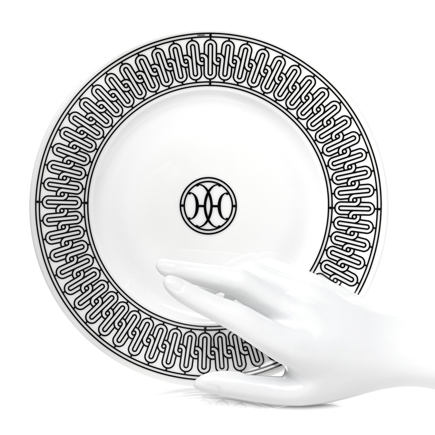 Hermes Porcelain H Deco Dessert Plates Set of 2 Black White 2 of 7
