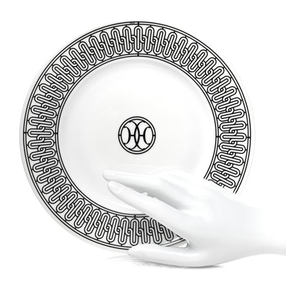 Hermes Porcelain H Deco Dessert Plates Set of 2 Black White 2 of 7