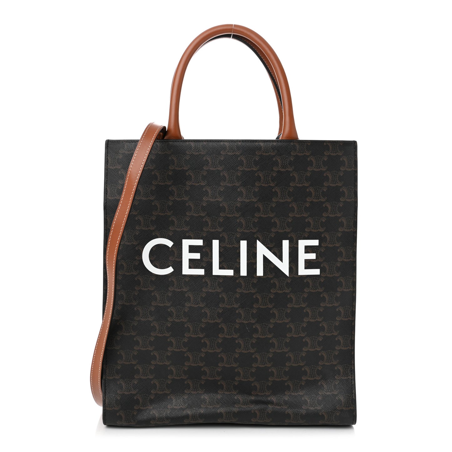 Triomphe Canvas Calfskin Small Vertical Cabas Tan