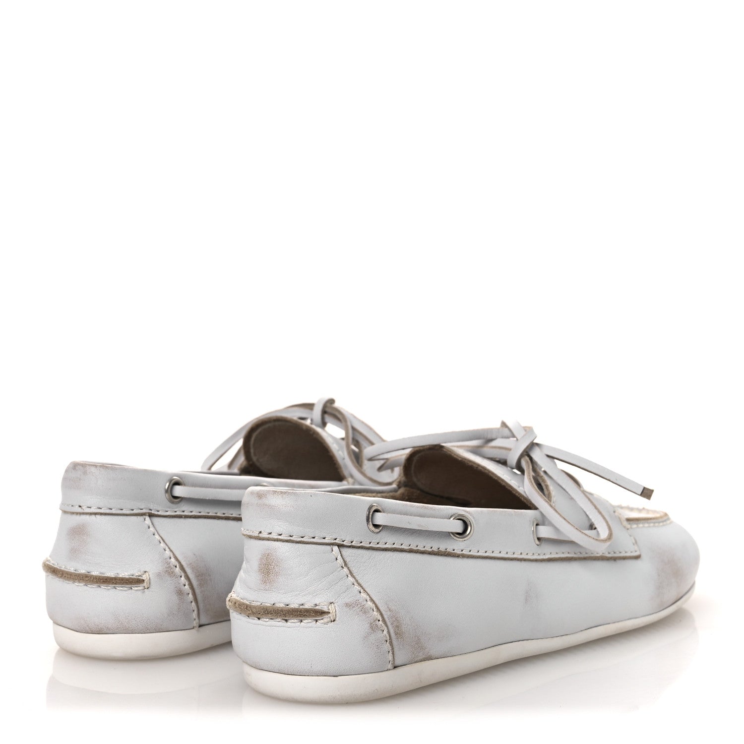 Miu Miu Vitello Deco Boat Loafers 37 White 5 of 13
