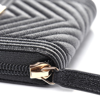 Chanel Caviar Chevron Quilted Boy Zip Around Coin Purse Wallet Black 11 of 12