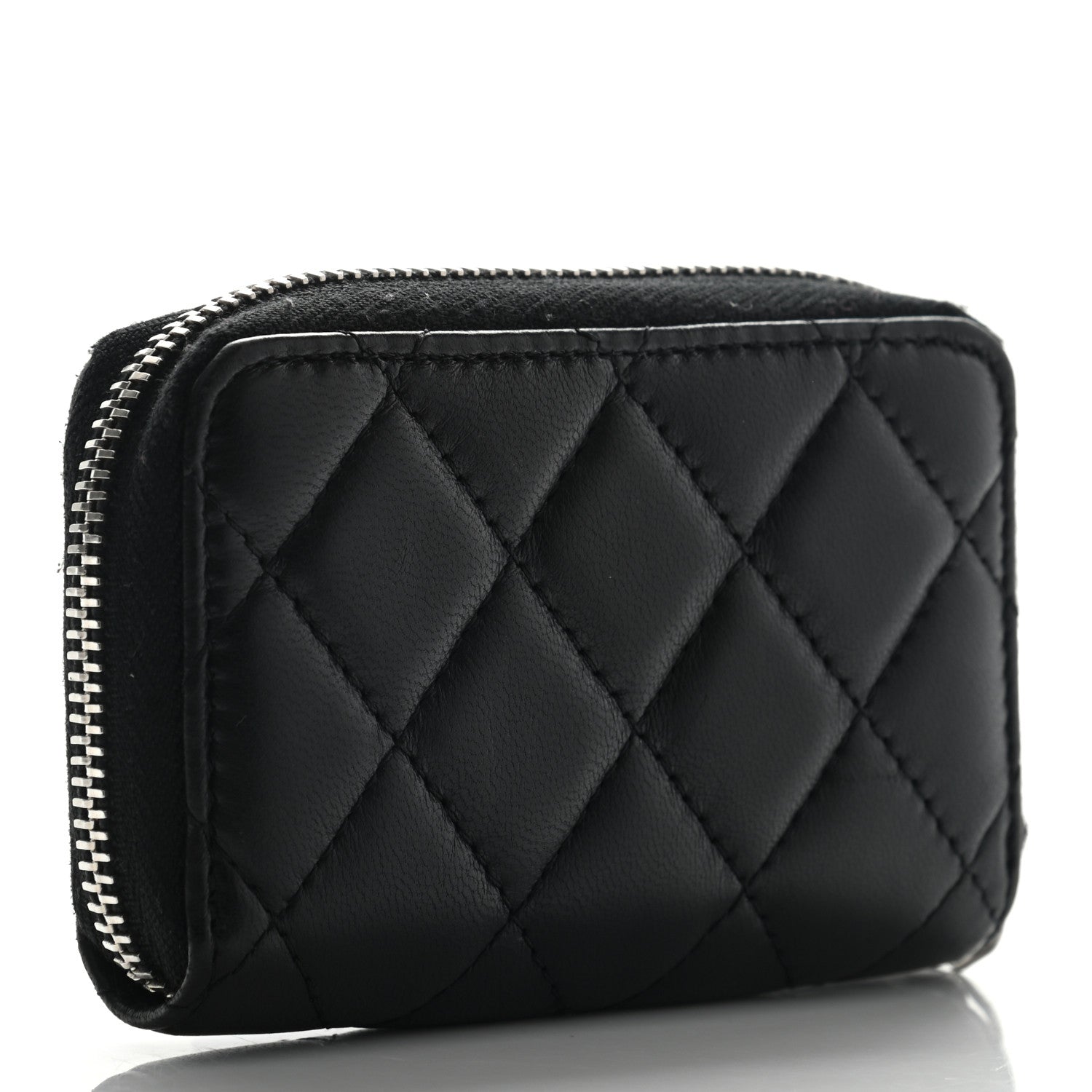 Chanel Lambskin Quilted Zip Coin Purse Black 3 of 8