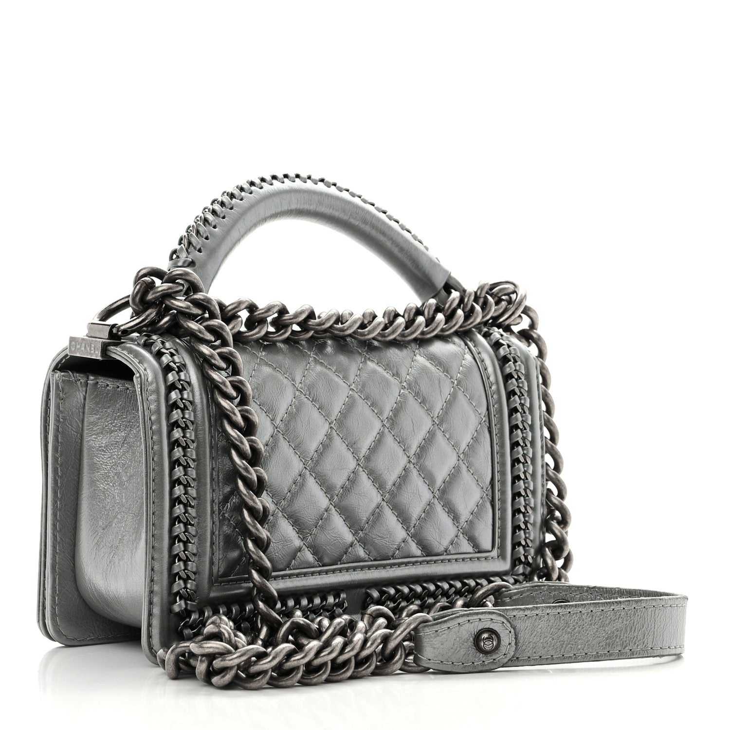 Chanel Metallic Aged Calfskin Quilted Small Top Handle Boy Flap Silver 3 of 12
