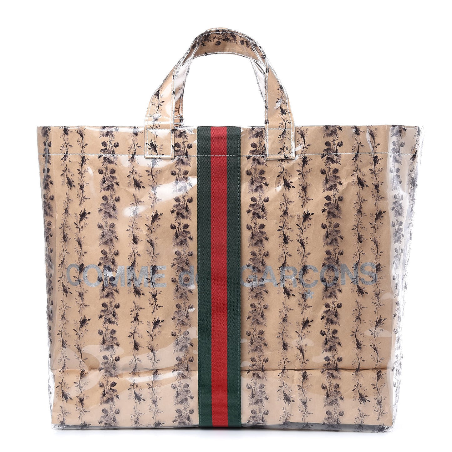 X COME DE GARCONS Plastic Web Floral Paper Shopper Tote