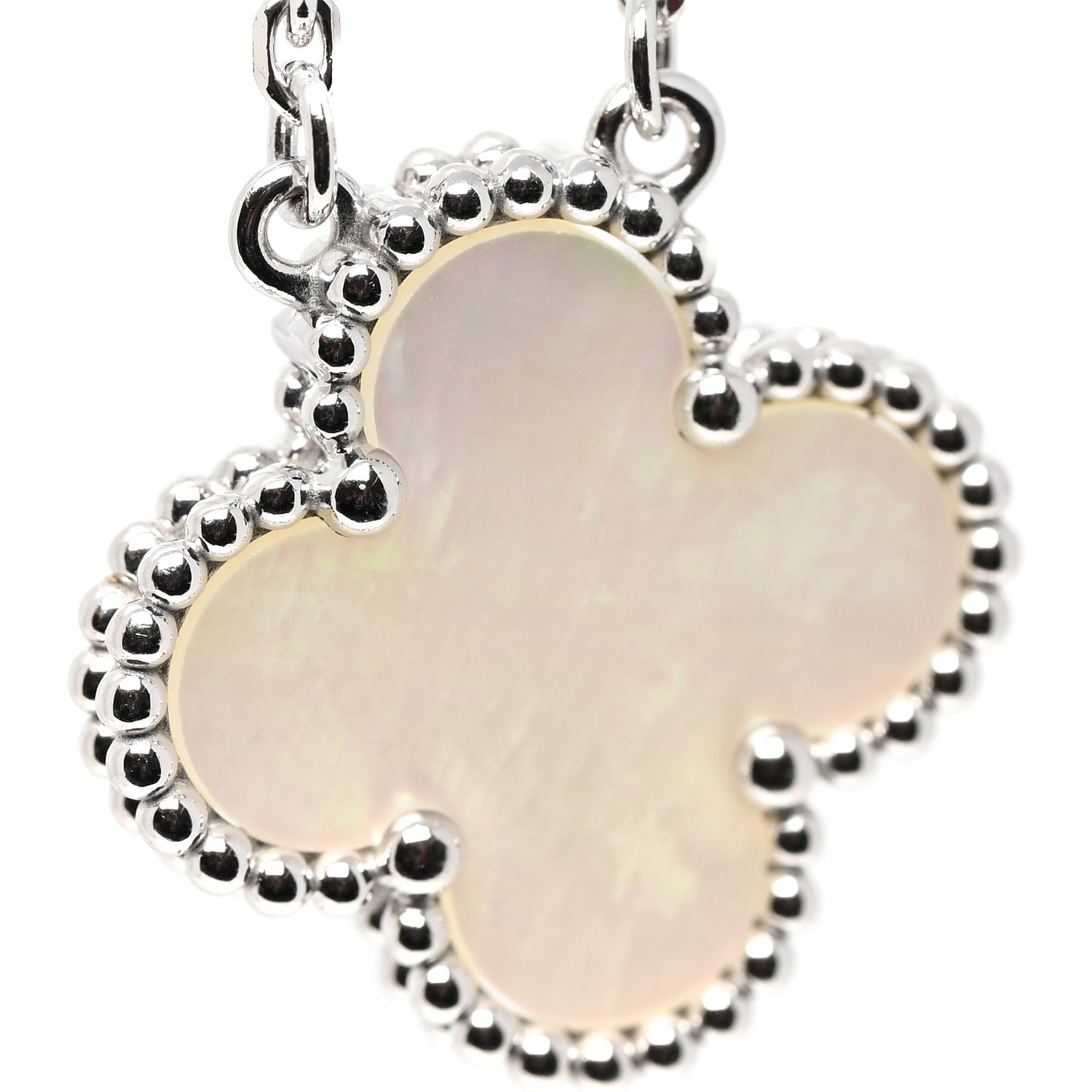 18K White Gold Mother of Pearl Vintage Alhambra Pendant Necklace