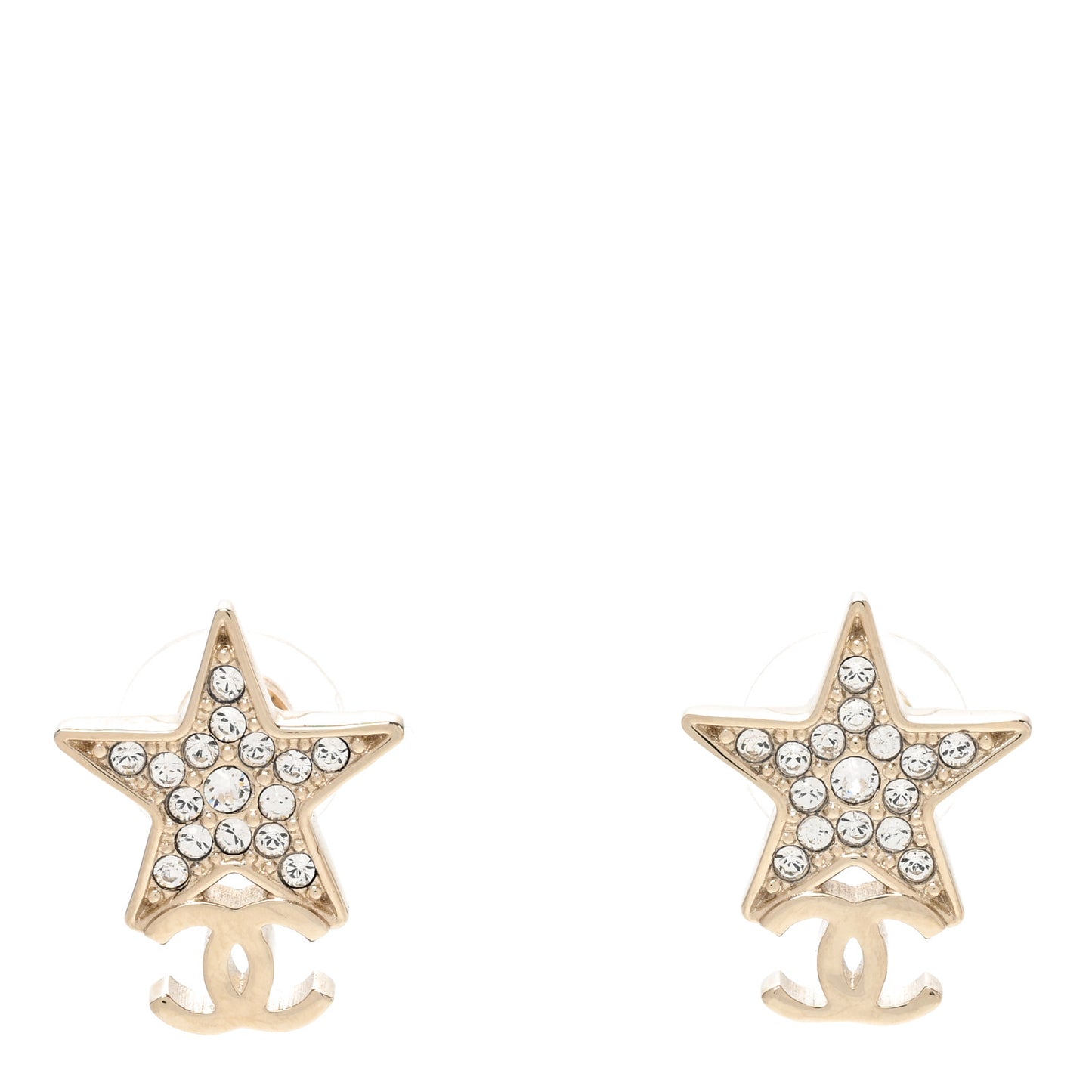Metal Crystal CC Star Drop Earrings Gold