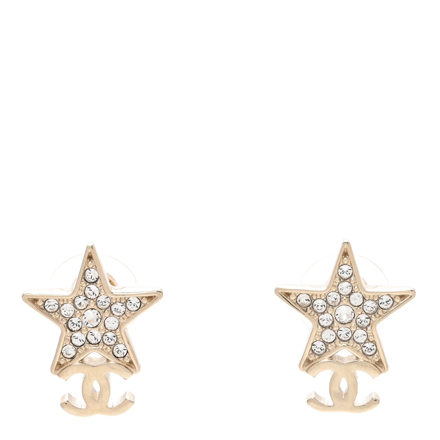 Chanel Metal Crystal CC Star Drop Earrings Gold 1 of 4
