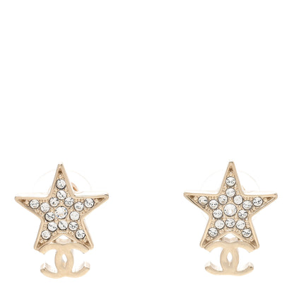 Chanel Metal Crystal CC Star Drop Earrings Gold 1 of 4