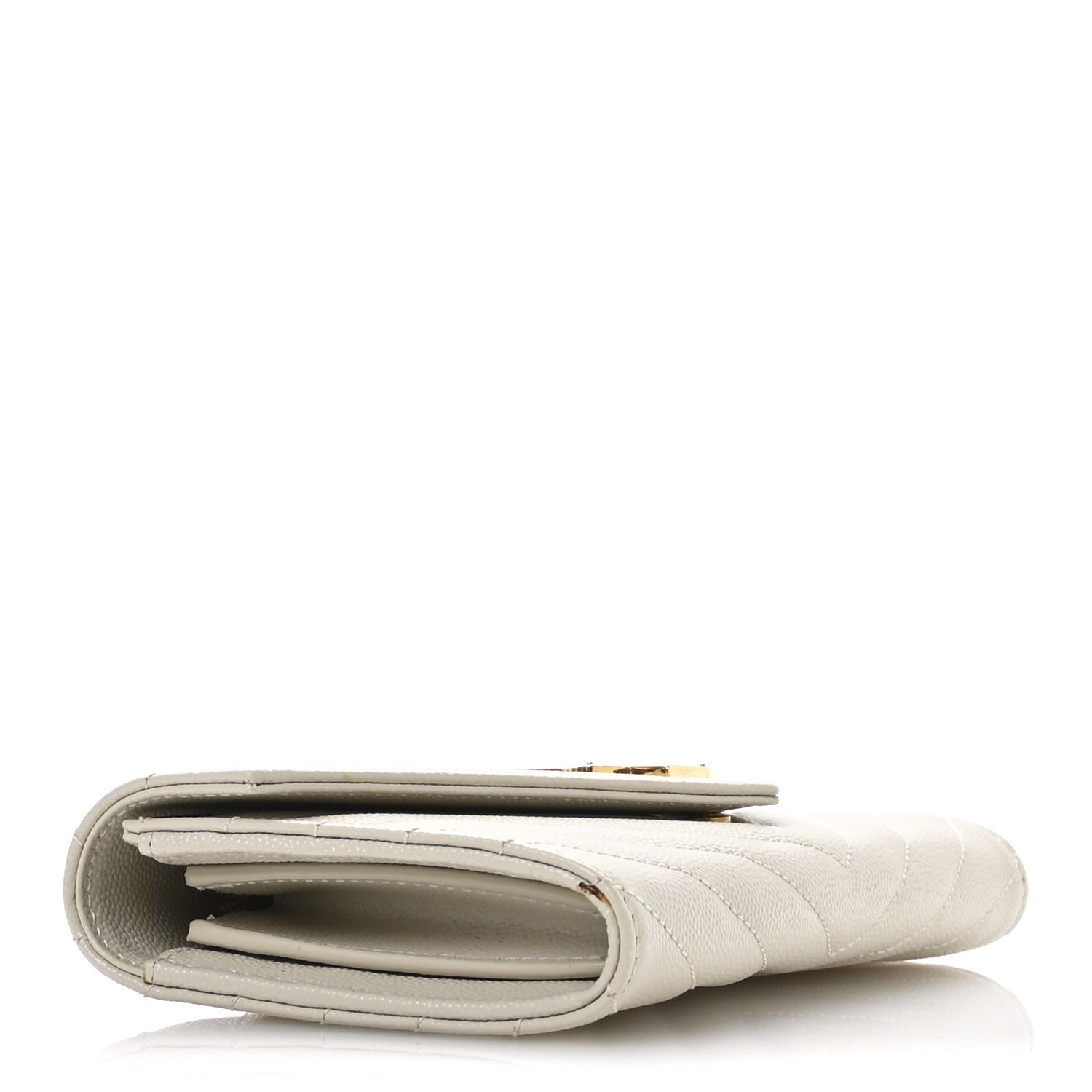 Saint Laurent Grain De Poudre Matelasse Chevron Monogram Flap Wallet Crema Soft 4 of 8
