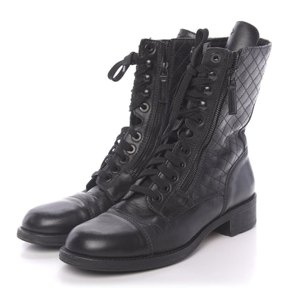 Chanel Calfskin Quilted Cap Toe Combat Boots 40 Black 3 of 8