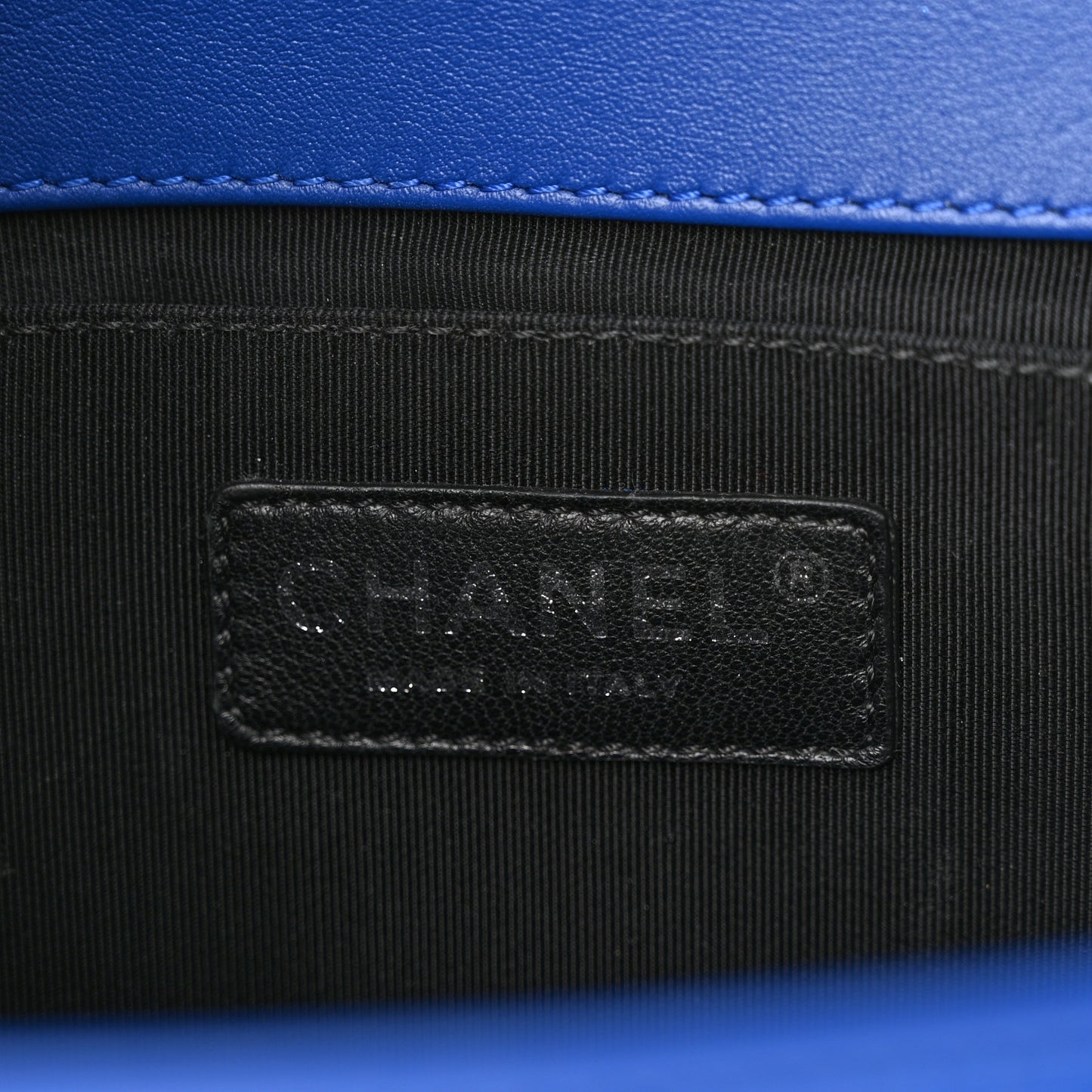 Patent Calfskin Quilted Medium Plexiglass Boy Flap Blue