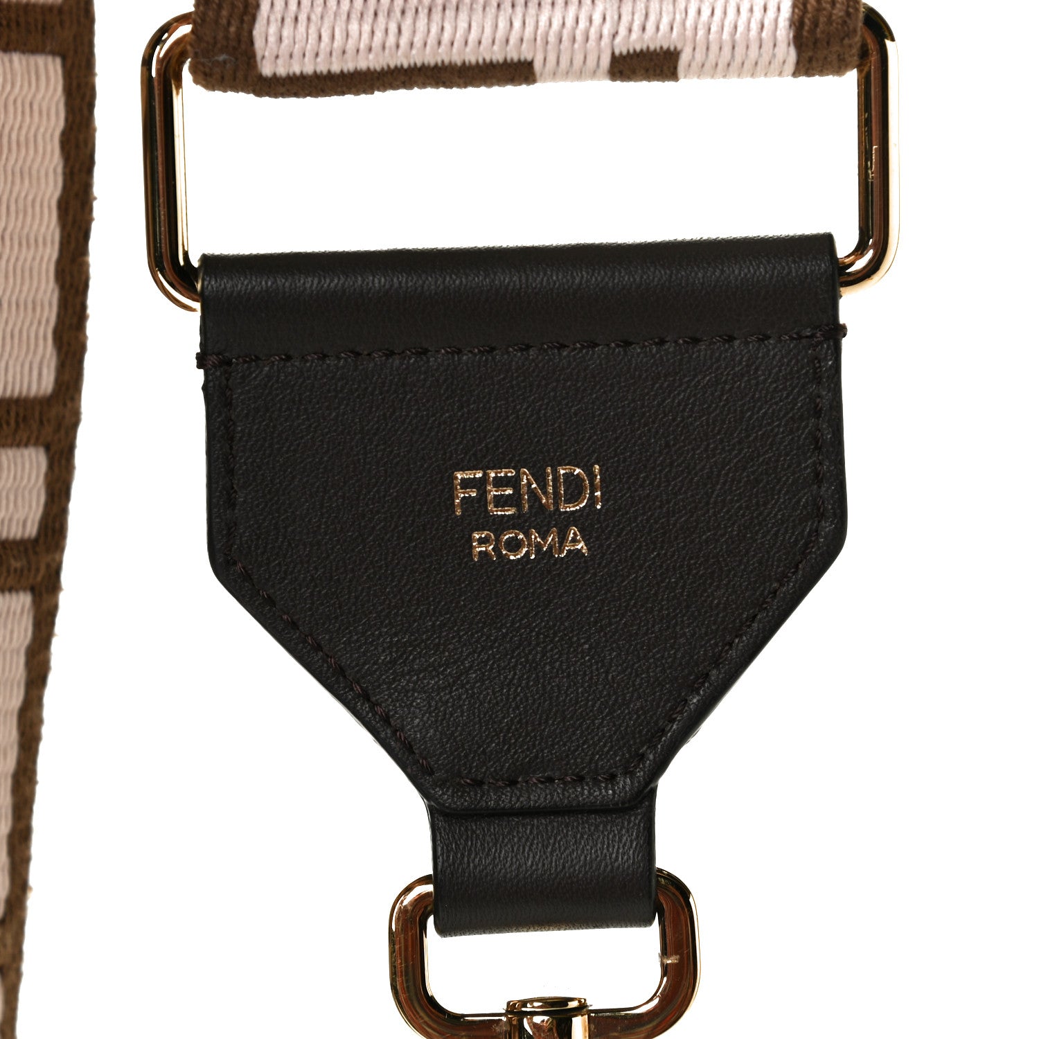 Fendi Ribbon Vitello Century FF 1974 Embroidered Adjustable Strap You Fango Rosa Confetto Chocolate 4 of 5