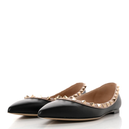 Valentino Garavani Calfskin Nappa Rockstud Ballerina Flats 37.5 Black Poudre 3 of 14