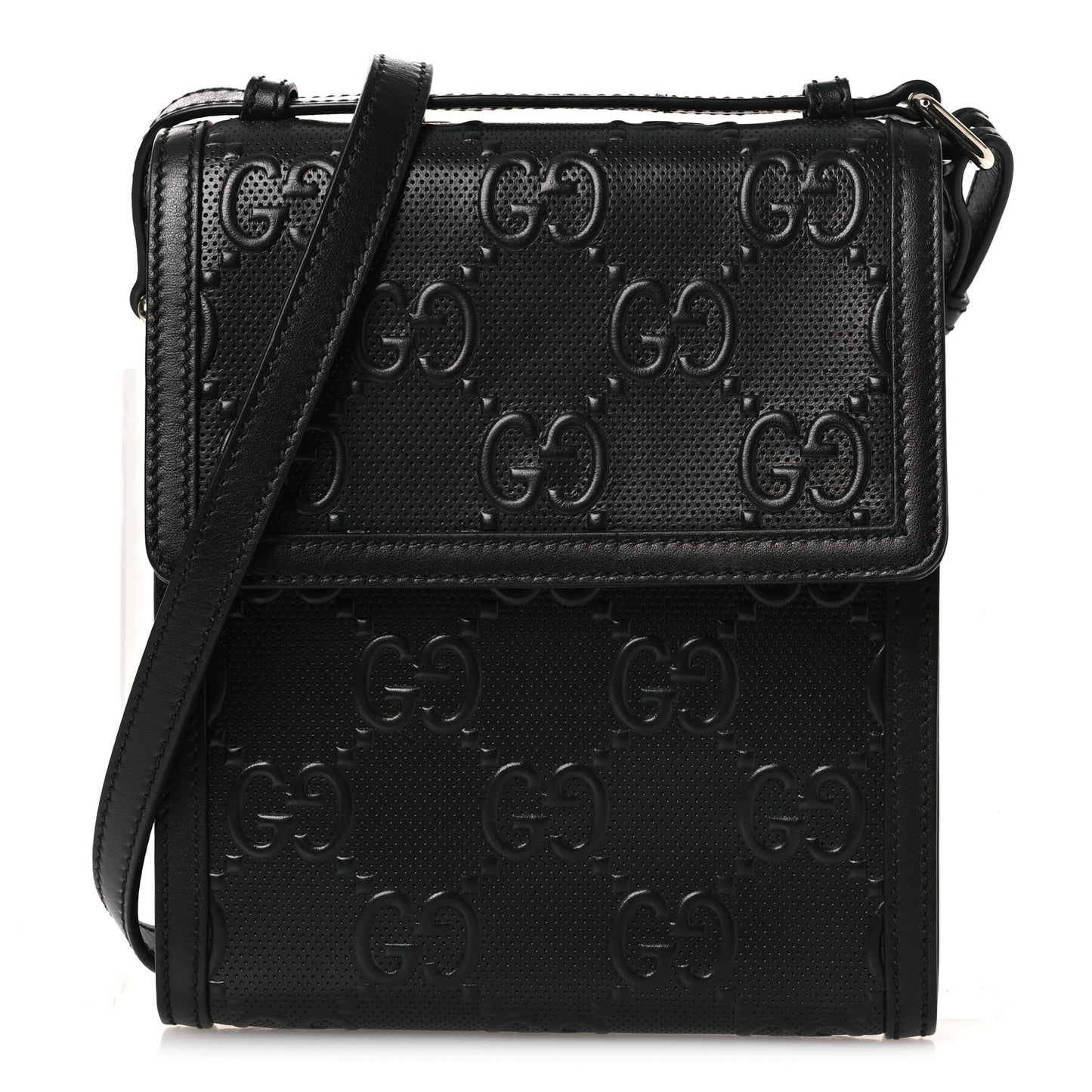 Calfskin GG Tennis Embossed Messenger Bag Black