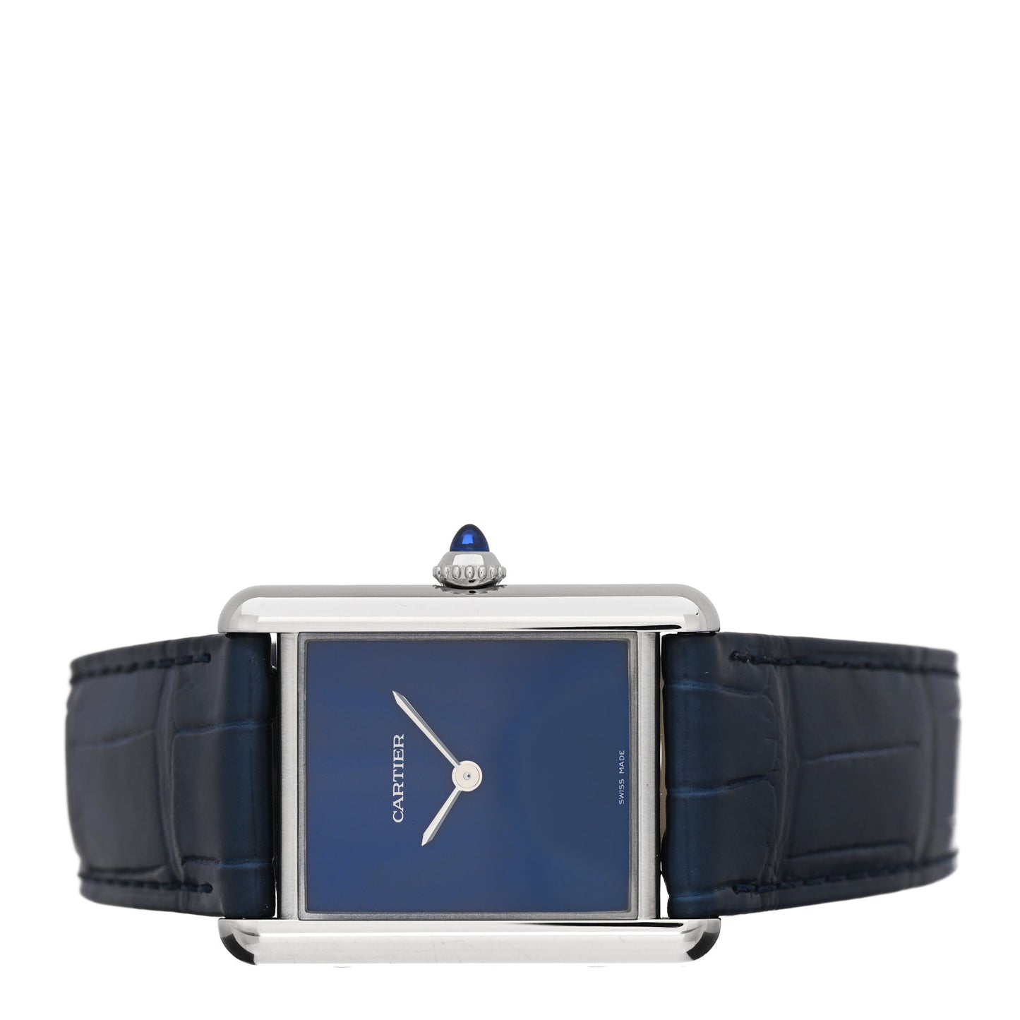 Stainless Steel Alligator 25mm Must de Cartier Tank Quartz Watch Blue