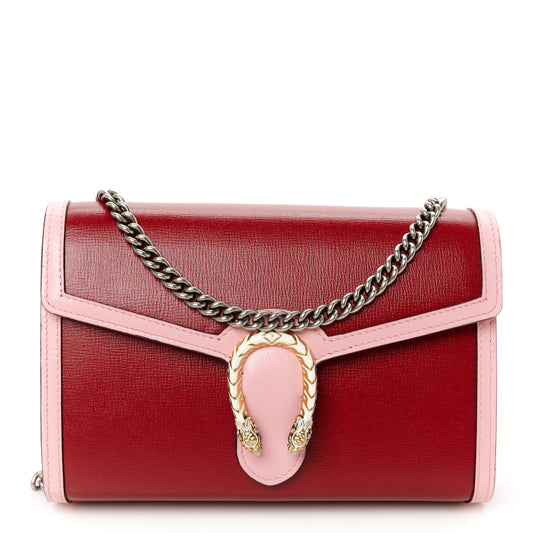 Azalea Calfskin Enamel Mini Dionysus Chain Wallet New Cherry Red Wild Rose Off White