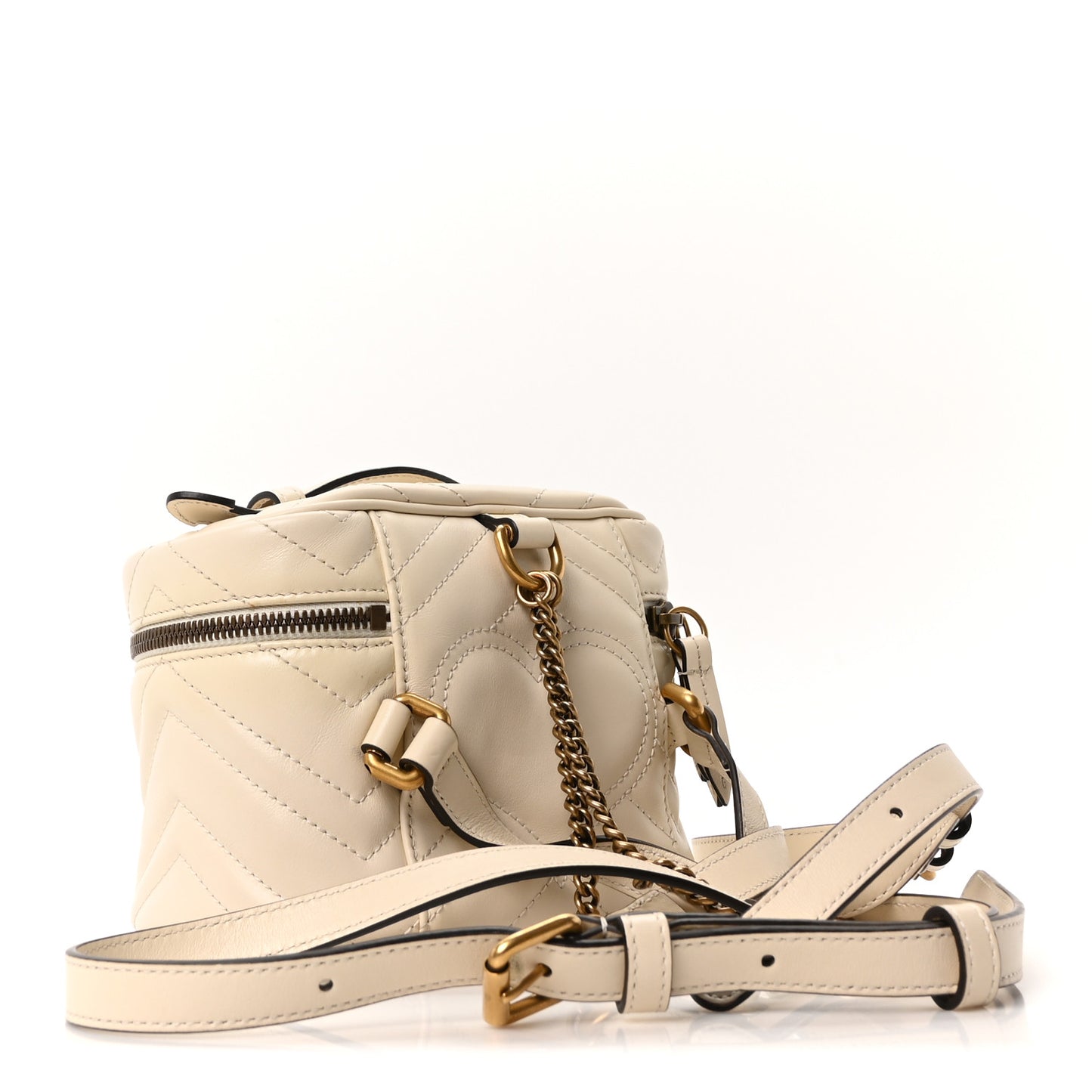 Calfskin Matelasse Mini GG Marmont Round Backpack White